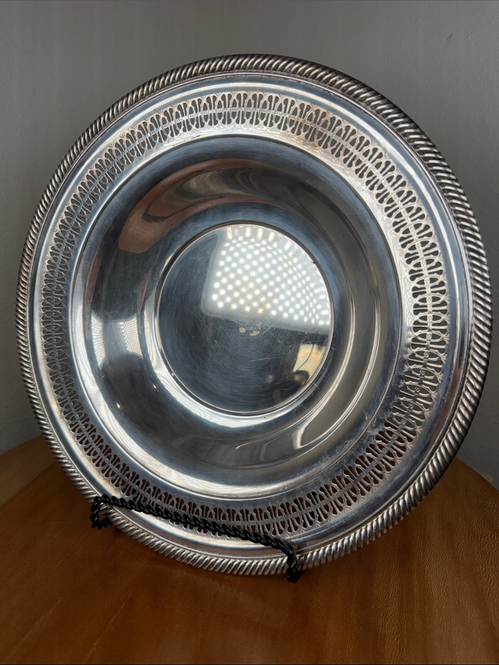 Vintage Wm Rogers Silver 835 Plate Pierced Serving Dish Rope Edge Decor